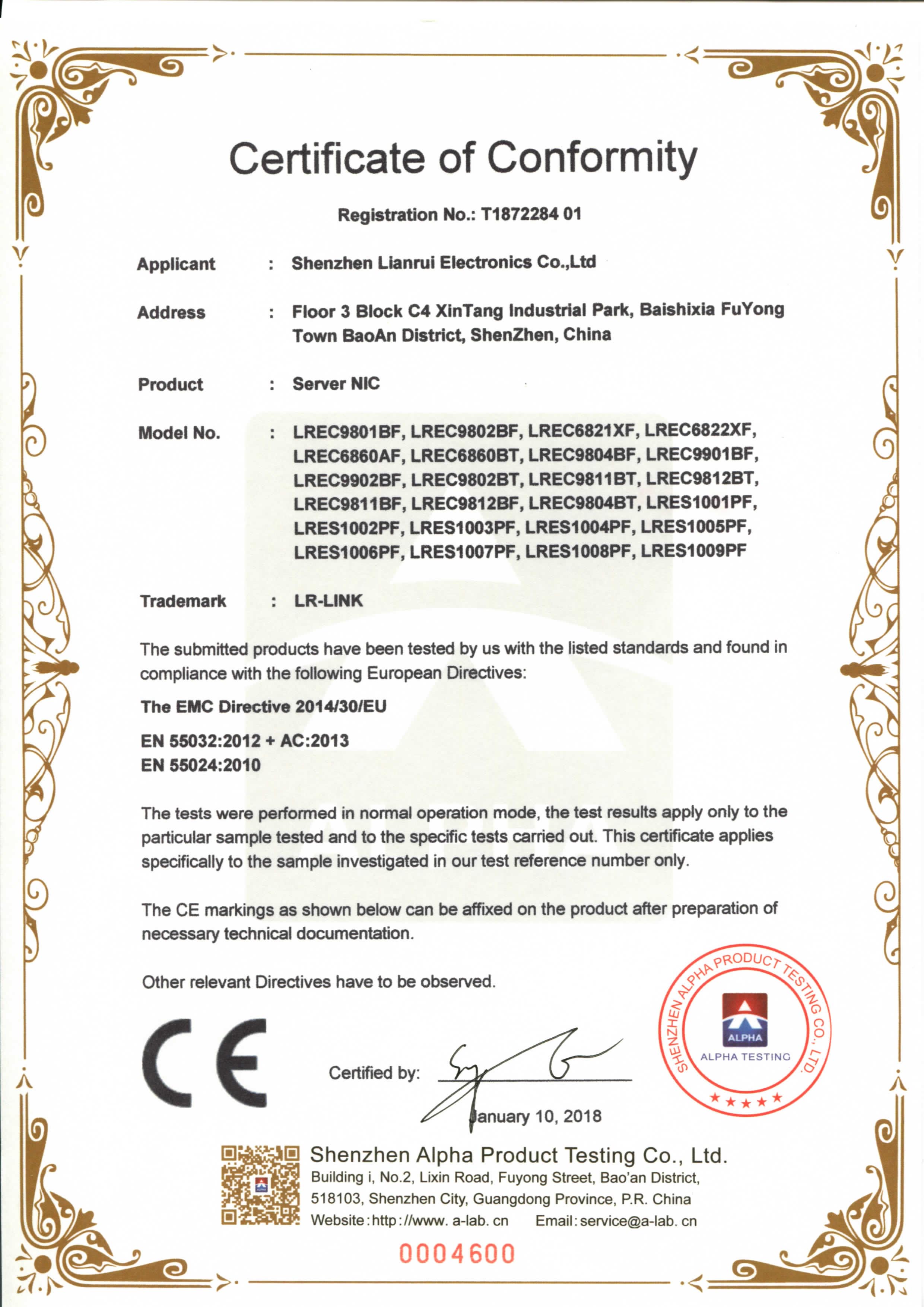 LR-Link CE Belgesi