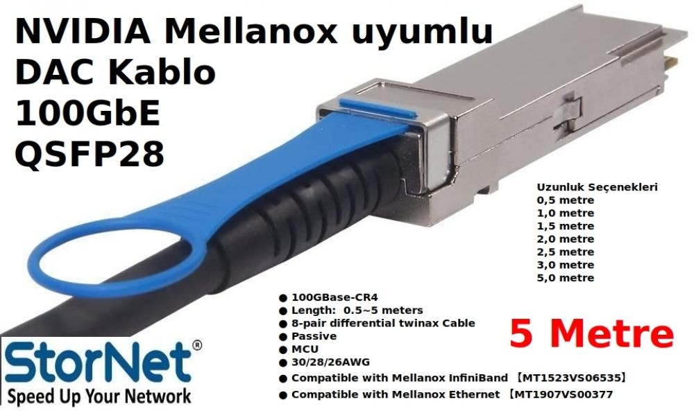 NVIDIA Mellanox MCP1600-C005E26L DAC Kablo 100GbE QSFP28 5 metre uyumlu StorNET