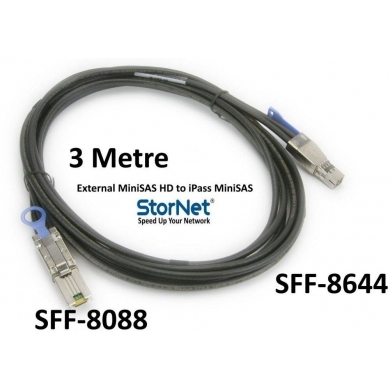 SFF8644 to SFF8088 3metre MiniSAS ipass to MiniSAS HD External Kablo